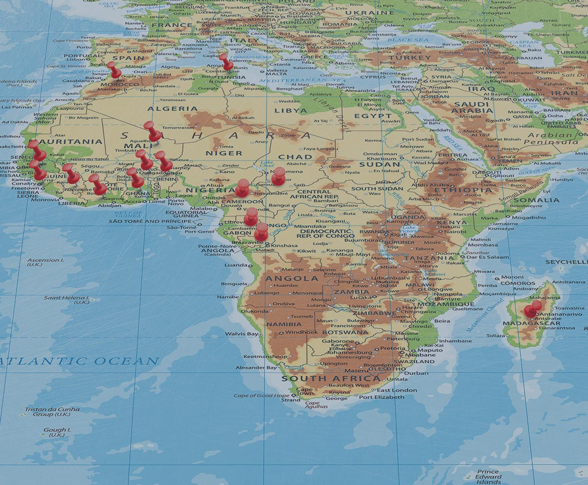 Carte des implantations Apave en Afrique
